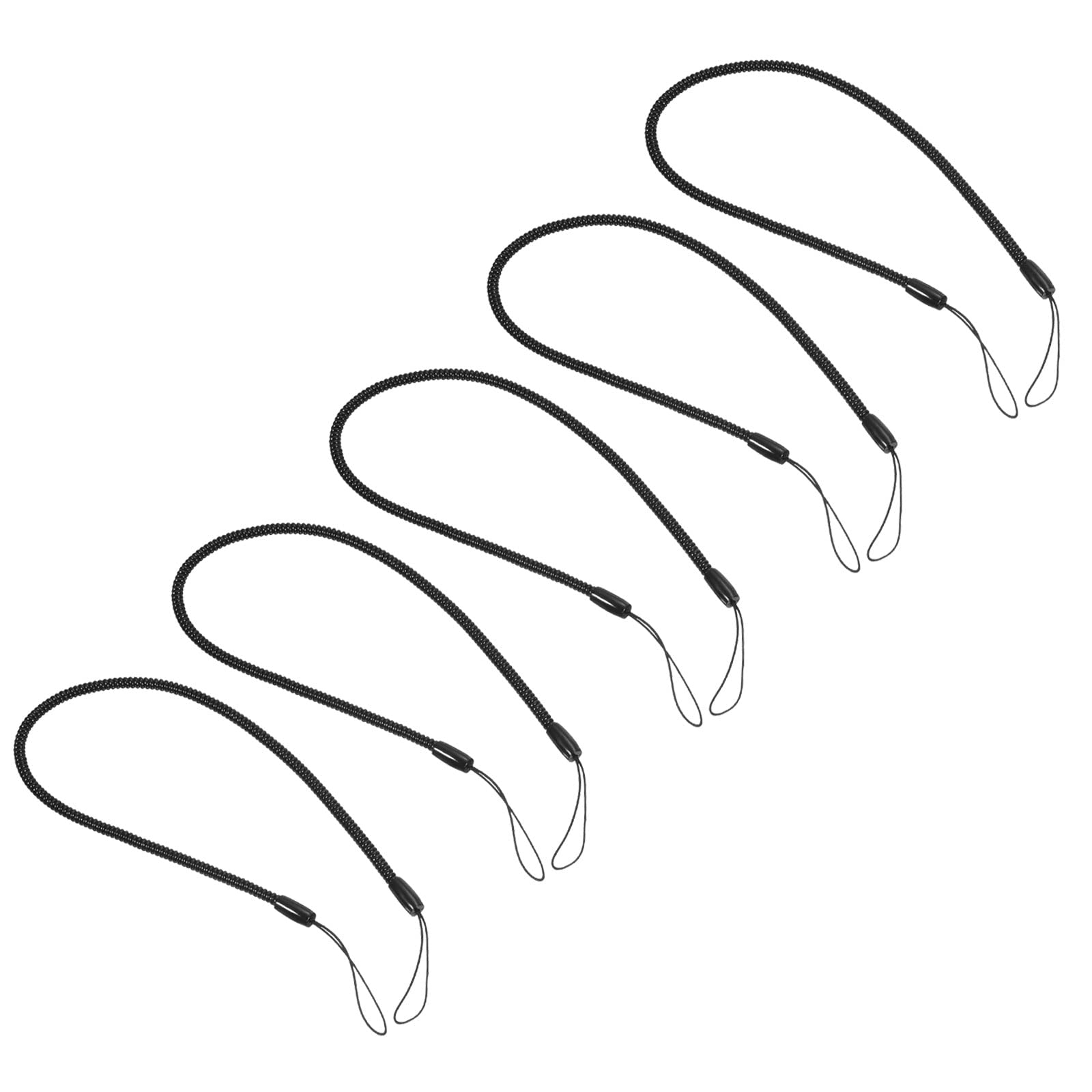 PATIKIL Retractable Spring Coil Straps 11", 5 Pack Plastic Spiral Stretchy Key Holder Stylus Lanyard Cord, Black