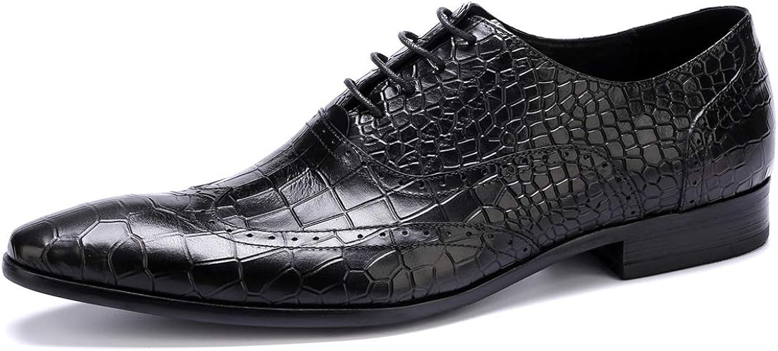 Amazon One Max メンズ ビジネスシューズ 本革 スーツ用 革靴 フォーマル 内羽根 クロコダイル柄 ドレスシューズ 高級靴 レースアップ ロングノーズ スタイリッシュ 通気 防滑 耐久 防臭 おしゃれ One Max ビジネスシューズ