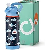 Choco Mocha Kids Water Bottle For School, Kids Insulated Shark Water Bottle Stainless Steel for Boys ，18Oz Blue