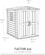 Keter Factor Apex 6x6ft Shed Beige Brown Wood Effect Outdoor Storage Double Door view 7