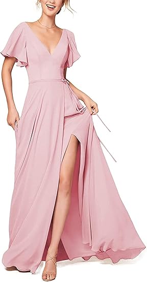 2021 Mother of The Bride Dresses Chiffon Long Dress V Neck Formal