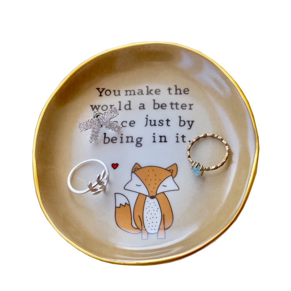 Titanape Fox Gifts for Women Ring Trinket Dish, You Make the World A Better Place Just Being in It Jewellery Dish, Christmas Birthday Valentines Gifts for Women Friend Teacher Nurse Mum