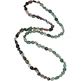 Xfoxstal Green Aventurine/Indian Agate Long Necklaces for Women Handmade Tumbled Crystals Beaded Necklace Reiki Energy Jewelry