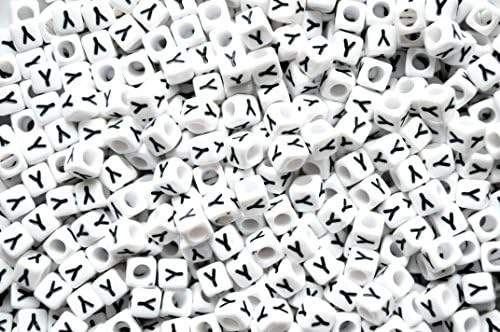 100 pcs 6mm White Cube Letter Alphabet Acrylic Beads Single & Mixed Letters (Y)