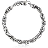 SanThree 7mm Solid Pure Titanium Twist Link Chain Bracelets for Men & Women, Skin Friendly Braid Rope Titanium Bracelet Birthday Graduation Fathers Day Jewelry Gift, 7.87"/8.66"/9.05", Come with Gift Box