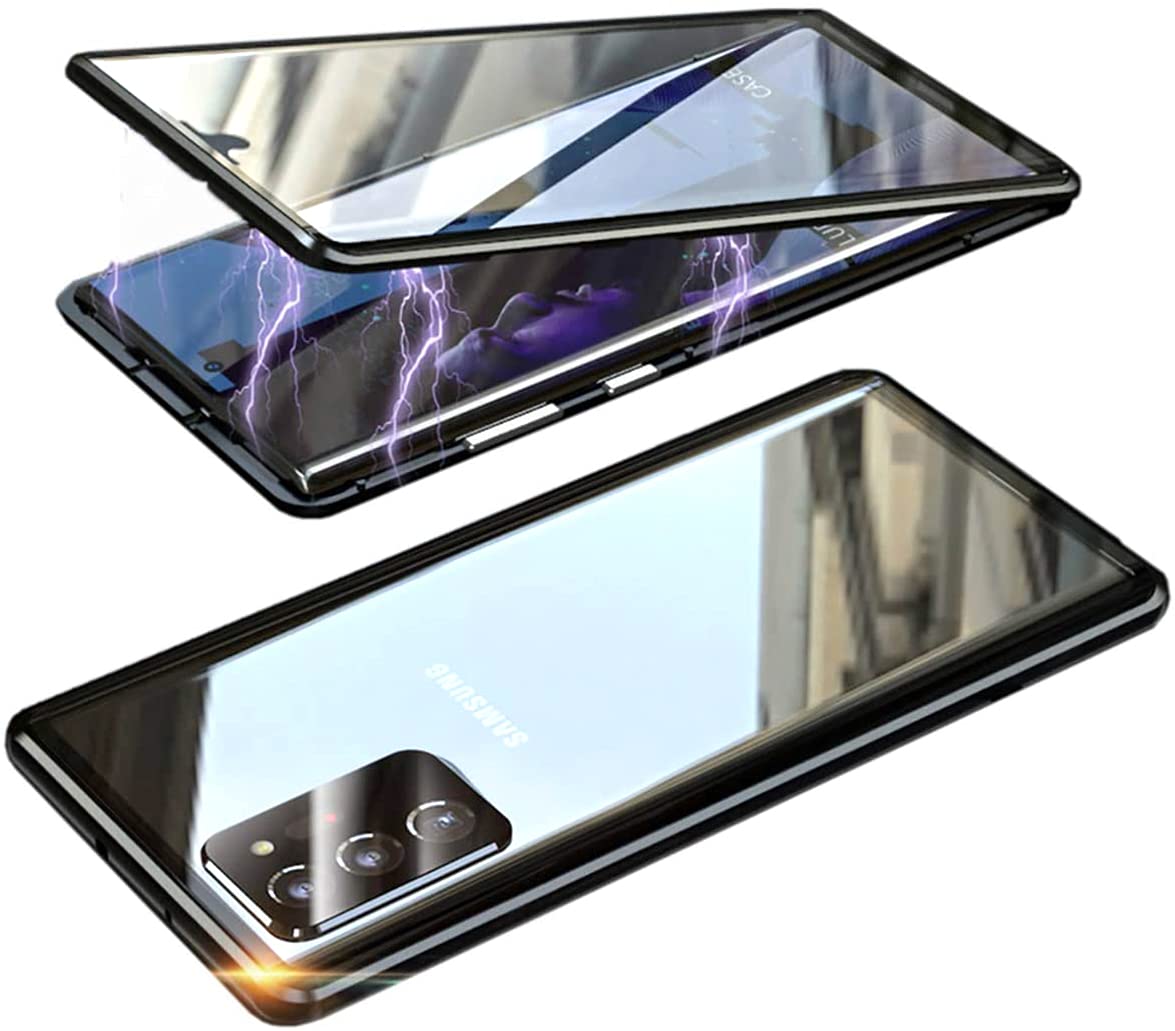 MIMGOAL Case for Samsung Galaxy S20 FE 5G,Clear Crystal 360 Degrees Full Body Case,Magnetic Adsorption Metal Bumper Built-in Camera Lens Protector with Front and Back Tempered Glass Cover,Black