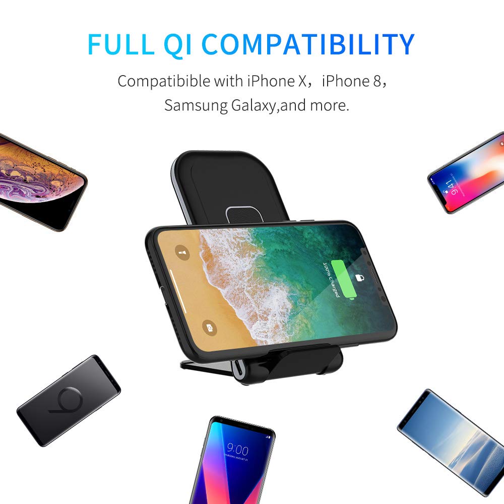 Tikitaka Fast Wireless Charger, 10W Foldable Fast Wireless Charging Pad Stand for Samsung Galaxy Note 8 S8 S8 Plus S7 S7 Edge Note 5 S6 Edge Plus, Standard Charge for iPhone XS Max/XR/XS/X/8/8 Plus