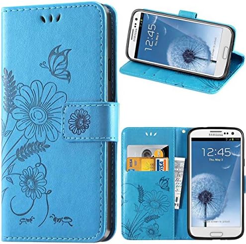 Galaxy S3 Case, kazineer Premium Leather Case Flower Pattern Wallet Cover for Samsung Galaxy S3 i9300 - Turquoise blue