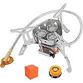 9900w/6800w Windproof Camping Stove, Backpacking Stove With Piezo Ignition And Fuel Canister Adapters, Portable Collapsible S