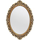 OIGUMR Oval Smallest Wall Mirror Resin Frame Size：12 x 8.3 inch Mirror Vintage Hanging Mirrors for Bedroom Living-Room Dresse