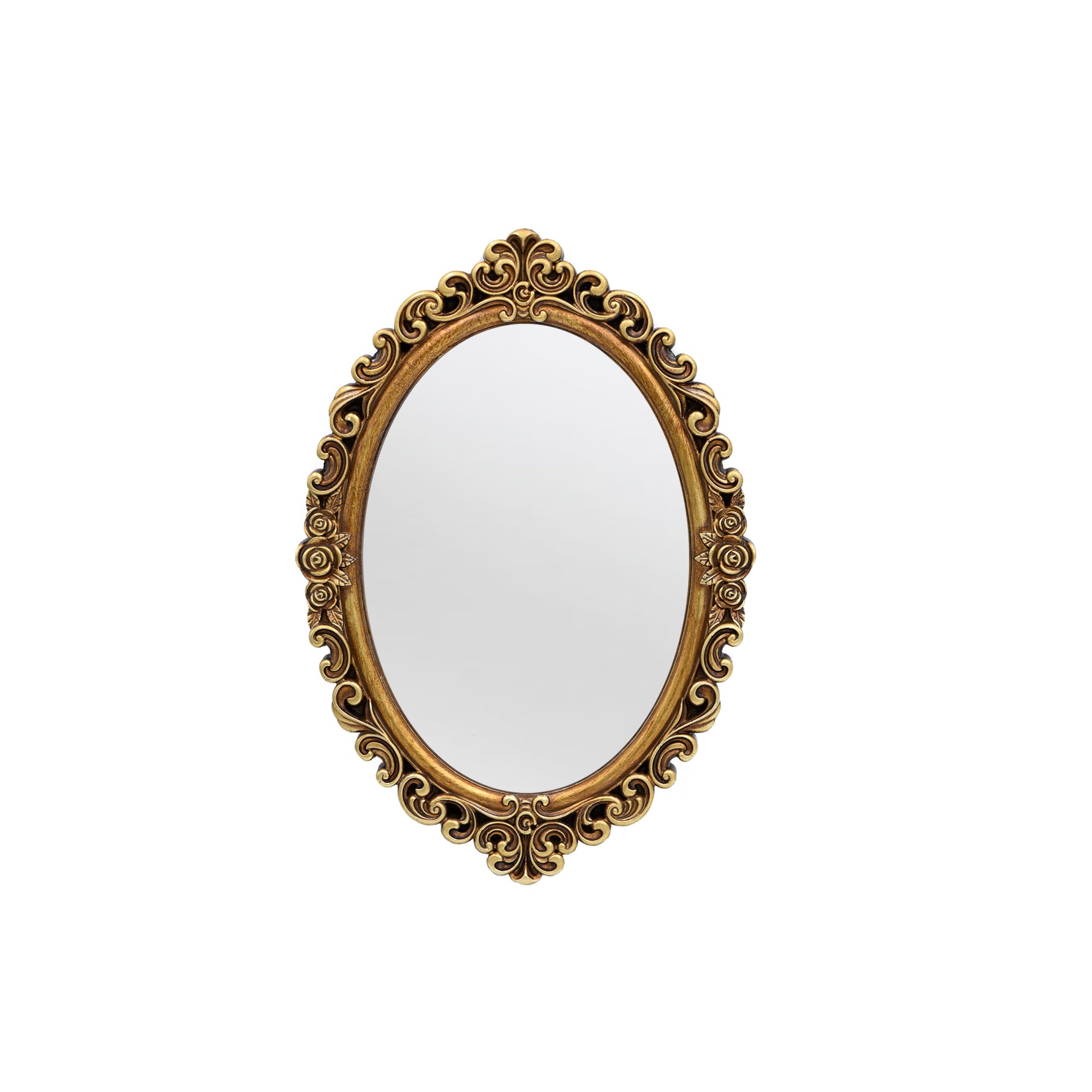 OIGUMR Oval Small Wall Mirror Mirror Vintage Hanging Mirrors for Bedroom Living-Room Dresser Decor (Gold, Frame Size：30.5L x 21.1W cm)