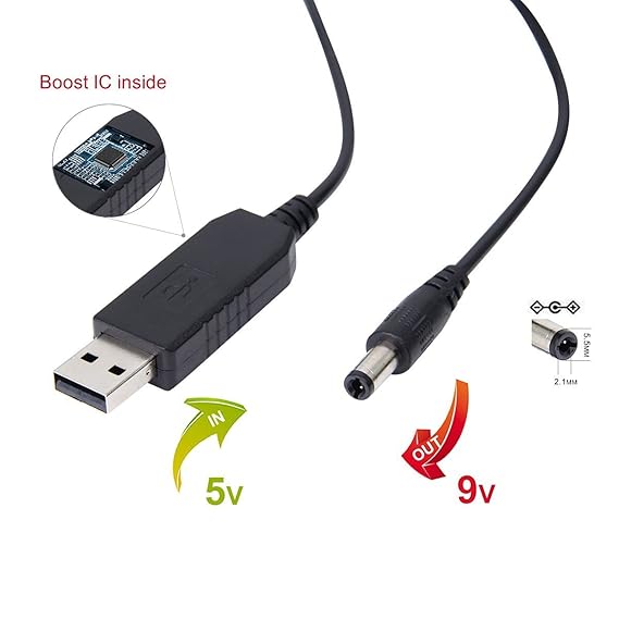 USB Stecker auf DC Hohlstecker Kabel, LANMU USB DC 5V auf DC 9V Kabel, USB Stecker Transfer Konvertor Kabel 5,5mm Netzteile (