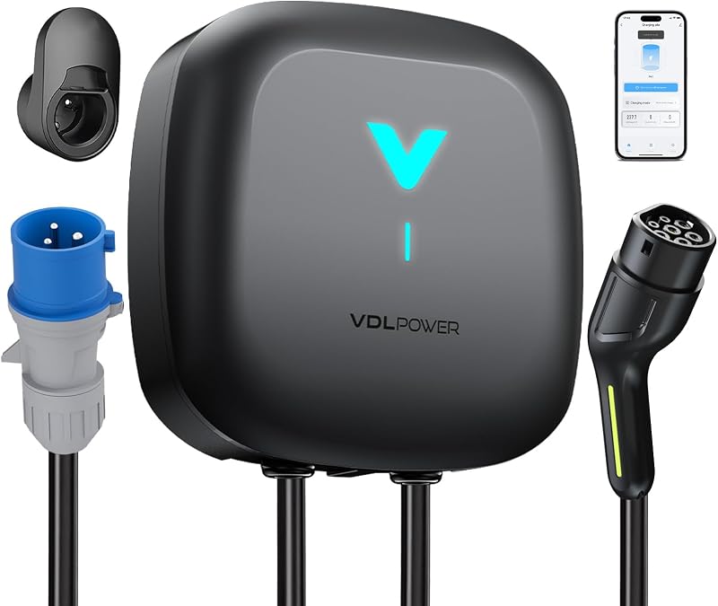 Wallbox 7.4kW mit APP, Typ 2 Ladekabel, 1-Phase 6-32A EV-Ladegerät, 6m Kabel mit Kabelhalter, RCD Typ A & IP67, Ladestation mit WLAN & Bluetooth, für Zuhause für BEV PHEV