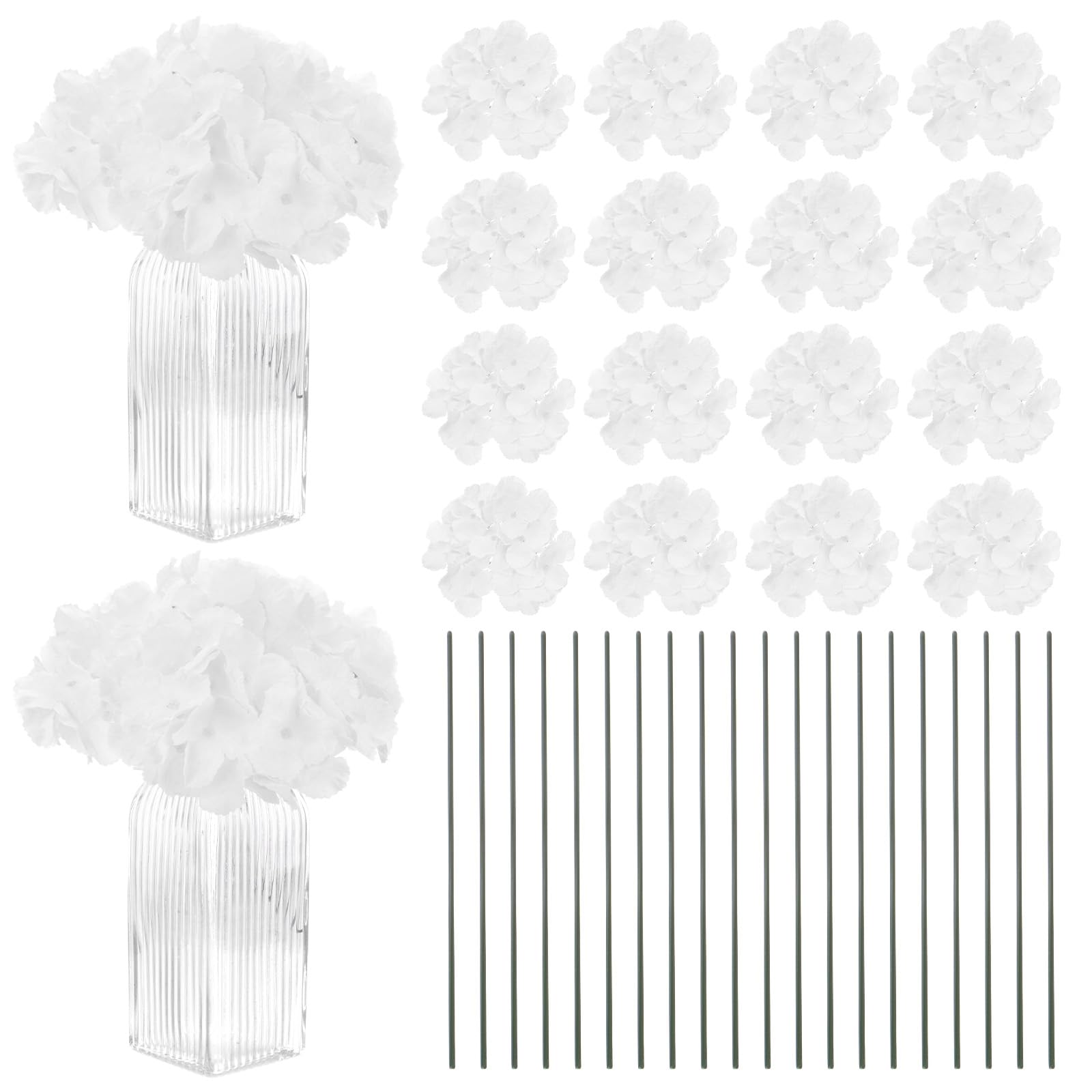 M METERXITY 40-Pack Silk Hydrangea Flowers, Artificial Flowers Heads with 40pcs Stems, Full Hydrangea Flowers for Home Decor/Wedding/Christmas/DIY/Party/Garden [White]