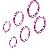 6pcs G23 Titanium Septum Rings 16G Diameter 6mm/8mm/10mm Hinged Nose Ring Hoops for Women Men Girls Cartilage Hoop Earrings Body Piercing Rings Black/Silver/Gold/Rose Gold Lip Rings