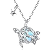 YAFEINI Sea Turtle Necklace 925 Sterling Silver Moonstone Tree of Life Pendant Necklace Birthday Turtle Jewelry Gifts for Women