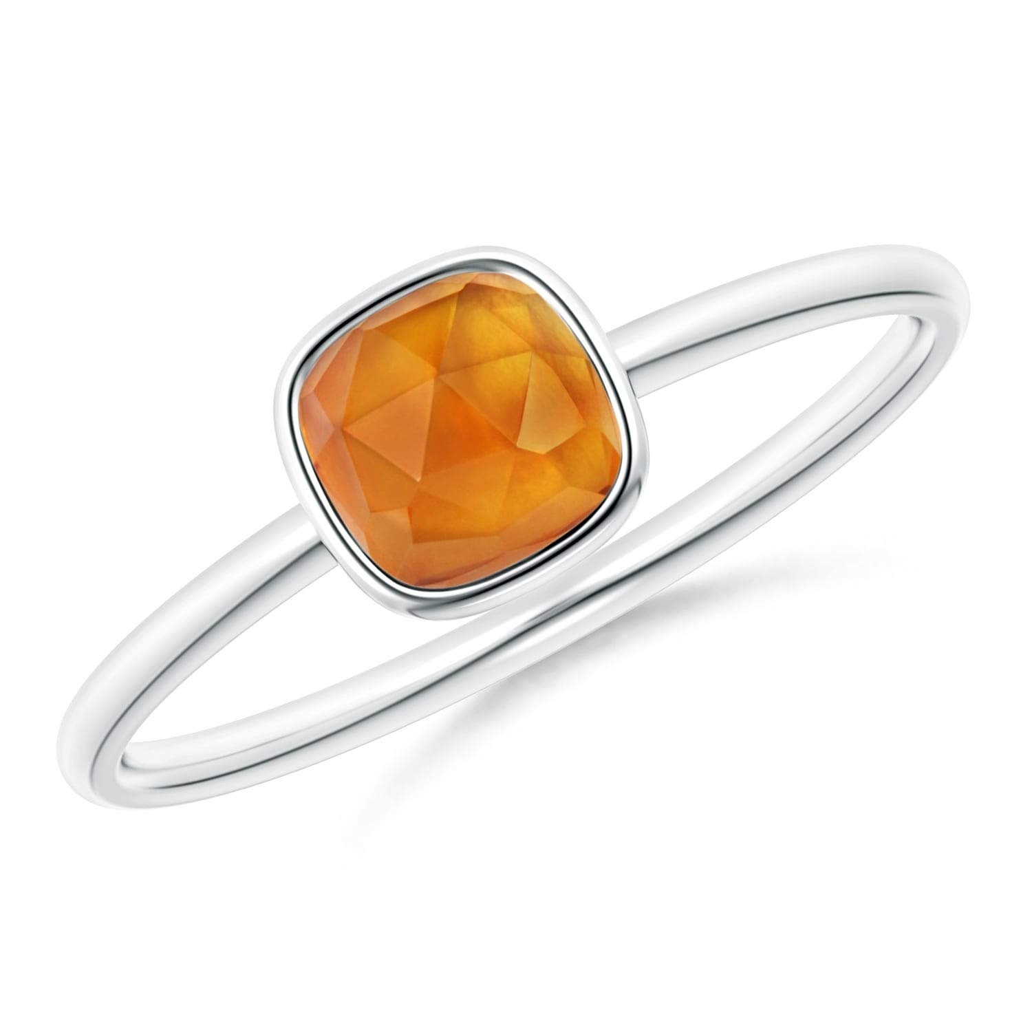 Bezel-Set Cushion Citrine Solitaire Ring (5mm Citrine)