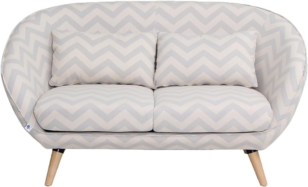 VH FURNITURE Sofas and Loveseats Sets Mid-Century Modern Beige Fabric Sofa with Gray Stripes(2 Seater)