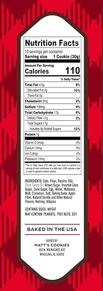 MATT’S BAKERY | OATMEAL RAISIN COOKIES | SOFT-BAKED, NON-GMO, ALL-NATURAL INGREDIENTS; SINGLE PACK OF COOKIES (10.5OZ)