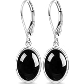 Natural Simple Oval Stone Drop Earrings,Retro Thick Silver Plated Real Genuine Crystal Quartz Gemstone Dangle Earrings for Women Her