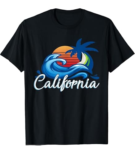 Amazon.com: California CA Retro 70s Vintage Skyline Surf Tee Shirt