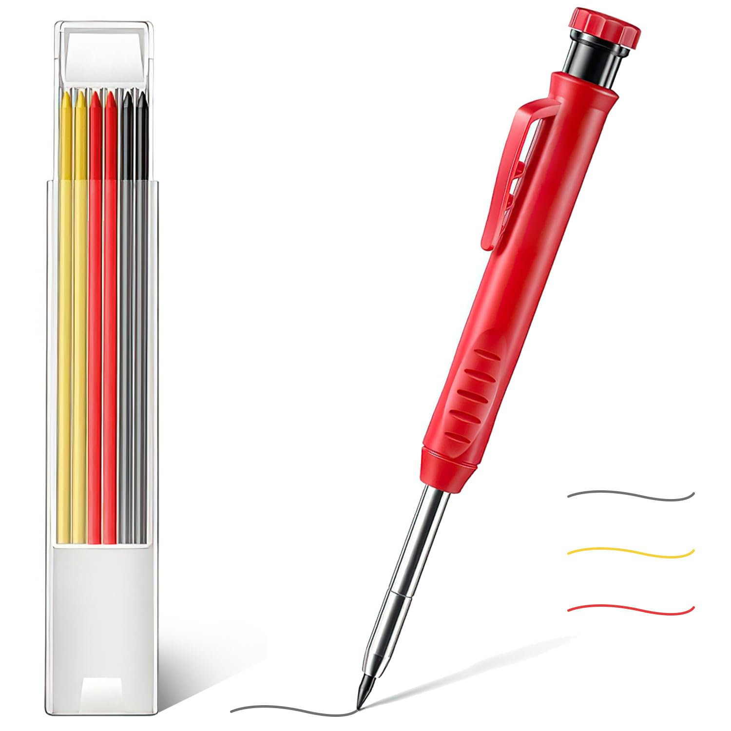 REEKNOKOL Carpenters Pencil, Solid Construction Pencil Carpenter Pencil Set with Built-in Sharpener Refills Mechanical Pencil Marker for Carpenter Woodworking Architect