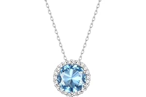 Bestyle Sparkling 925 Sterling Silver Birthstone Necklaces for Women, Created Heart/Round/Teardrop/Square Crystal Solitaire P