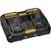 DEWALT 12/20V MAX Battery Charger, Corded, Dual Charging Station, 2-USB Ports Included (DCB102)