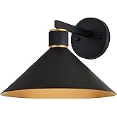 VAXCEL Dunbar 9.5 in. H 1-Light Matte Black and Gold Contemporary Outdoor Wall Sconce, Durable Metal Shade, LED Compatible, D