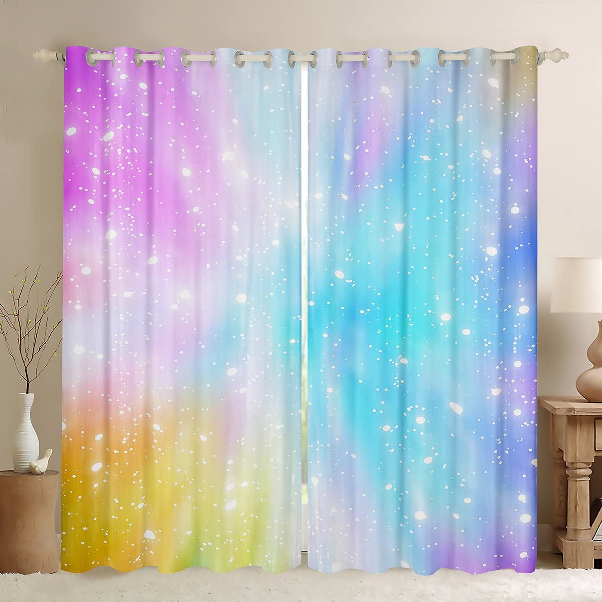 Homemissing Dreamy Gradient Window Dreapes Blue and Purple Colorful Curtain Galaxy Ombre Blackout Curtains(30%-50%) for Bedroom Children Starry Sky Window Treatments W46*L54