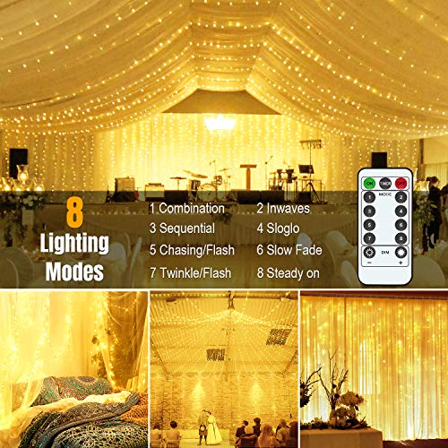 LightsEtc Curtain Light 300 LED Window Curtain String Lights with Remote Timer USB Powered Bedroom Curtain Lights for Party Wedding Home Garden Outdoor Indoor Wall Decoration, Warm White, 9.8 x 9.8 ft