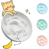 Ceramic Cat Slow Feeder Bowl - Pastel Series Cat Plate for Dry and Wet Food - Cute Maze Feeder Dish for Healthy Eating - Dish