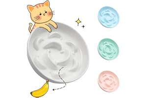 PTOBER Ceramic Cat Slow Feeder Bowl - Pastel Series Cat Plate for Dry and Wet Food - Cute Maze Feeder Dish for Healthy Eating - Dishwasher Safe - 6.3''W x 1.2''H - 7 OZ - Ivory White