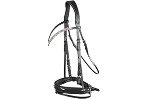 HORZE Grayson Classic Leather Ergonomic Snaffle Dressage Bridle with Detachable Flash