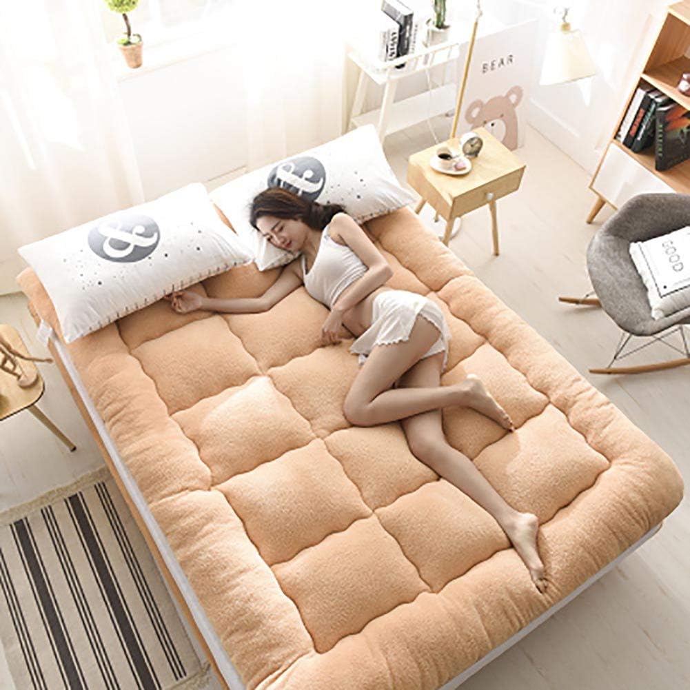 Japanese Futon Mattress,lamb Plush Floor Mattress Shikibuton Not-slip Thicken Roll Up Mattress Tatami Mat Camel 90x200cm/35x79inch