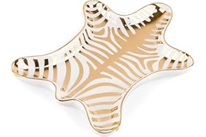 Trycooling Hand Painted Tiger Skin Ceramic Jewelry Dish Small Jewelry Rack Tray Rings Bracelets Earrings Trays Holder (Gold)