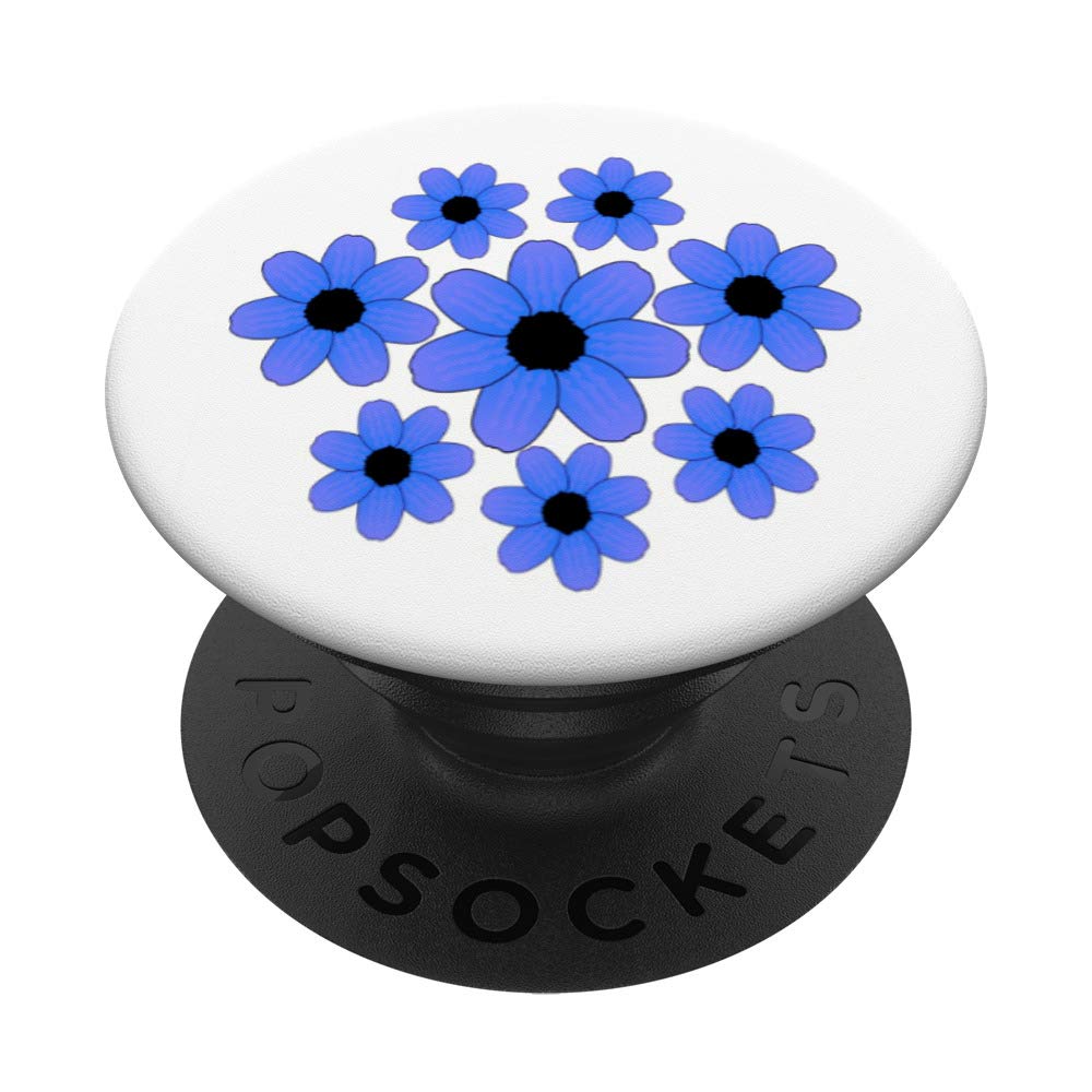 Cute Blue Sunflower White Base Floral Pattern for Girls PopSockets Grip and Stand for Phones and Tablets
