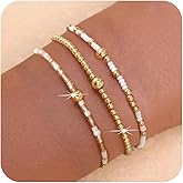 Bohxantium Gold Beaded Bracelet Stack for Women Colorful Small Seed Beads Bracelets Set Boho 14K Gold Plated Ball Stackable Stretch Non-Tarnish Dainty Jewelry Trendy Accessory Friendship Gift