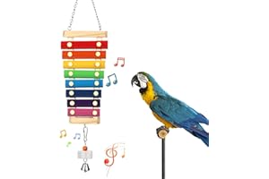 HZAKXIN Large Parrot Suspensible Xylophone Toy, Multicolored Natural Wooden Bird Chewing Toys with Grinding Stone for Large, Medium Birds, Macaws, African Grey, Cockatoos, Amazon