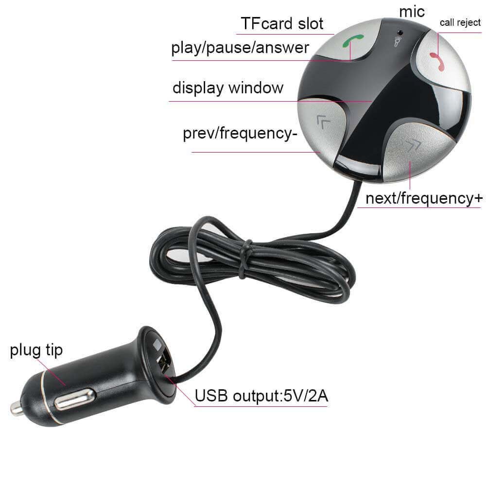 Enshey Transmetteur FM Bluetooth, Sans fil avec Support Magnétique Détachable et Chargeur USB Récepteur Stéréo de voiture Kits Voiture sans fil Audio Voiture Système stéréo – Noir