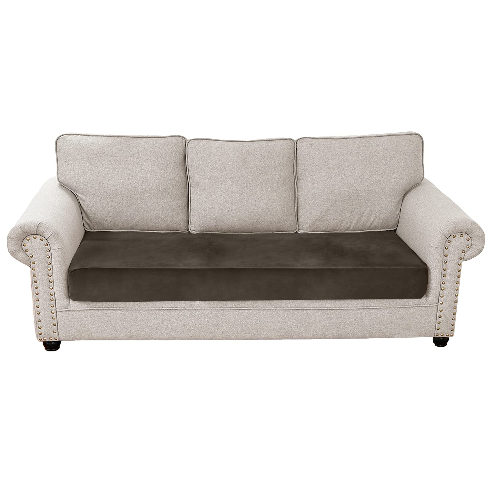 Velvet Sofa Seat Cushion Cover, 1/2/3/4 Seaters L-Shaped Couch Seat Slipcover, Furniture Protector Cover Separated (Khaki,3 Seater)
