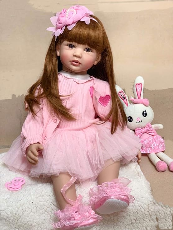 Dyujn Bebe Reborn Realiste En Vinyle Fille Rose Robe 60 Cm 24 Pouces Reborn Poupee Bebe Souple En Silicone Realiste En Vinyle Souple Belle Lifelike Mignon Gros Poupees Fille 1 Poupees Et