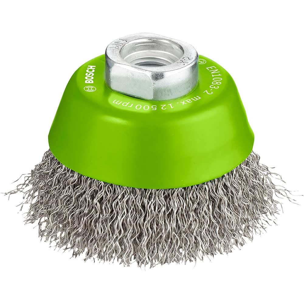 Bosch 1x PRO Stainless Steel Longlife Cup Brush, Crimped Wire for Small Angle Grinder and M14 Thread (for Non-ferrous metals, Steel, Ø 65 mm, Professional Accessory Small Angle Grinder)