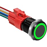 1 Pcs 16mm Latching Push Button Switch (Green Light) | With 12V Waterproof Shell LED Light Power Button, Momentary Push Button Switch, For 0.63" Mounting Hole with Wiring Plug