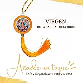 Medalla de la Virgen de la Caridad del Cobre para colgar en Espejo retrovisor del carro o casa. Amuleto de Oshún para la Suerte. Ornamento religioso colgante Amarillo y Plateado para tu auto y Altar