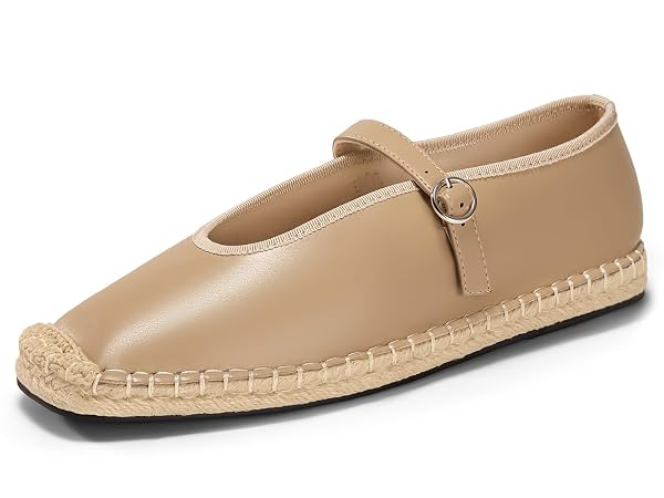 COUTGO WOMENS ESPADRILLES MARY JANE FLATS CLOSED SQAURE...