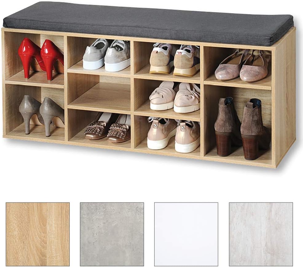 Kesper Shoe Cabinet with Seat Cushion, Sonoma Oak Look, 103.5 x 31 x 12 cm