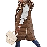 HEEKPEK Womens Puffer Vest Winter Hooded Sleeveless Zip Up Long Puffy Jacket Warm Thick Quilted Coats with Pockets