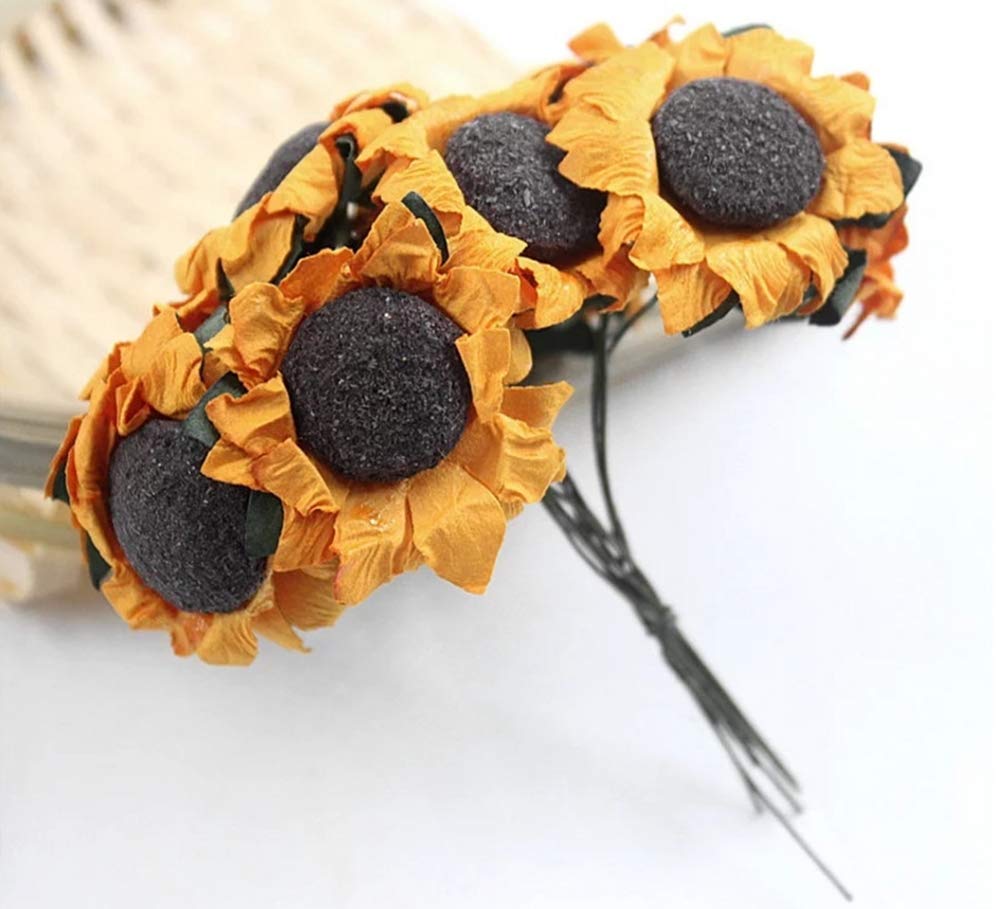 CHSYOO 150 Pieces Yellow Artificial Sunflower Paper Flowers for Decoration of Party, Wedding, Gift Boxes, Greeting or Invitation Card