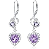 Amethyst Earrings 925 Sterling Silver Heart Cut February Birthstone Purple Amethyst Drop Earrings for Women Gifts